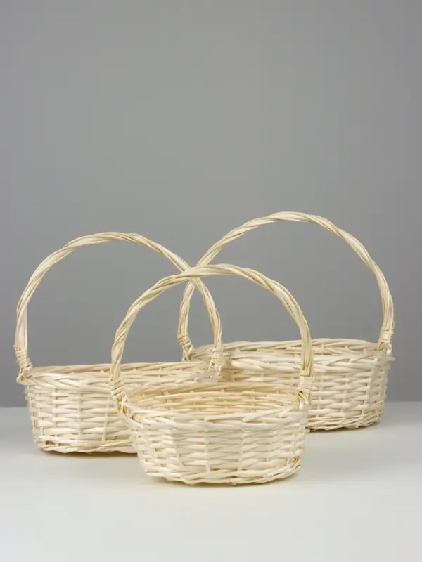 Набор корзин  (ива): 36x28xH13xHH36; 31x23xH12xHH31; 25x18xH10xHH26, 3 шт. Выбеленный