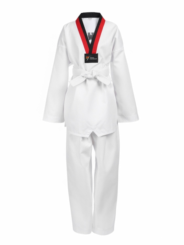 Добок (кимоно) для Тхэквондо, белый, черно-красный ворот, детский, размер 150