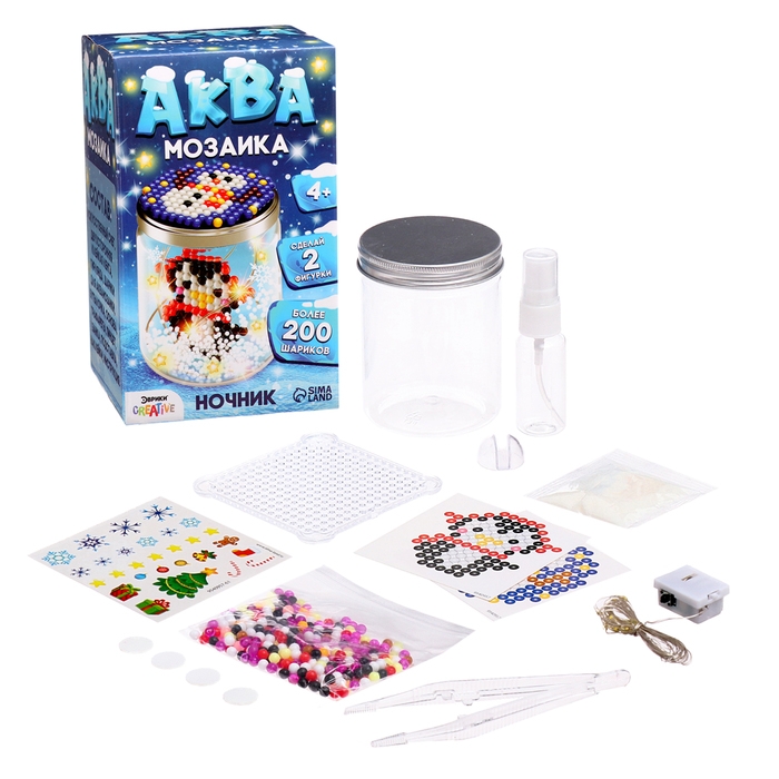 Аквамозаика &laquo;Снежная баночка. Пингвинчик&raquo;, ночник, более 200 шариков