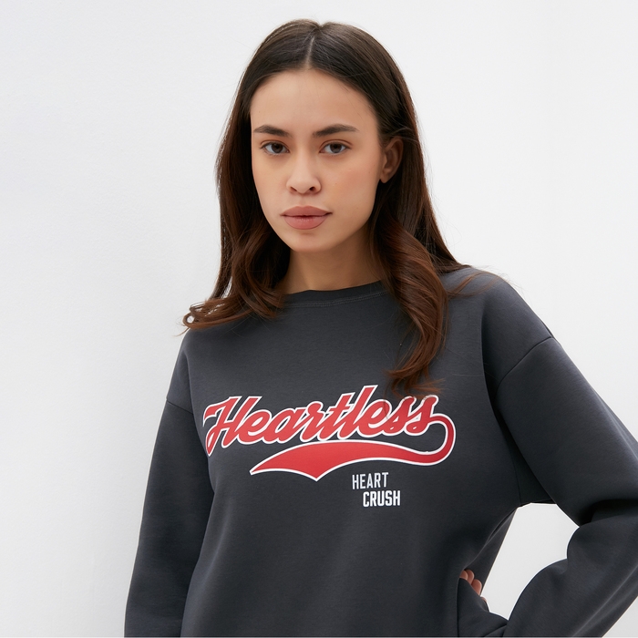 Свитшот удлиненный женский с начёсом MIST Cozy style, графит, размер 50