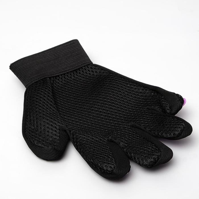 Перчатка-щетка для шерсти на левую руку из неопрена с удлиненными зубчиками, фиолетовая