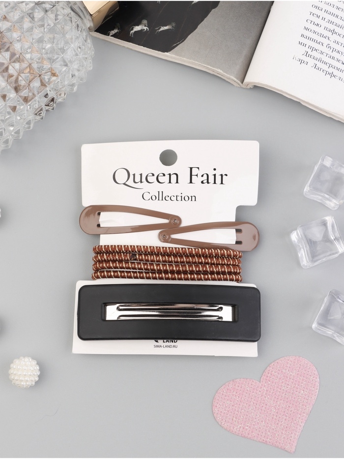 Набор для волос "Флоренс лео" (4 резинки 6,5см, автомат 8см, 2 невидимки 4,5см) коричневый   1069157