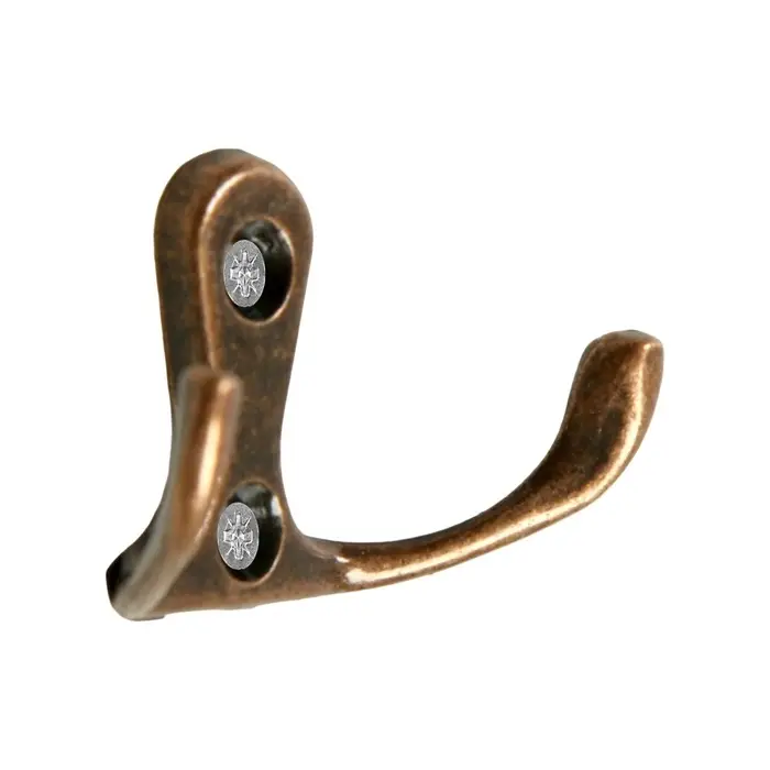 Крючок мебельный ТУНДРА TKd=004, двухрожковый, медь, 200 шт.