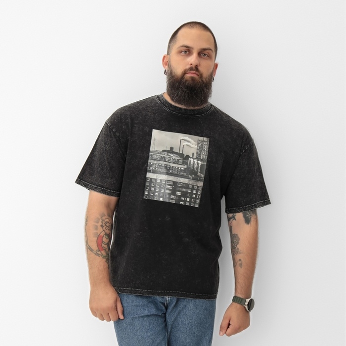 Футболка мужская MIST "Город" из вареного хлопка, цв. черный, р-р XL