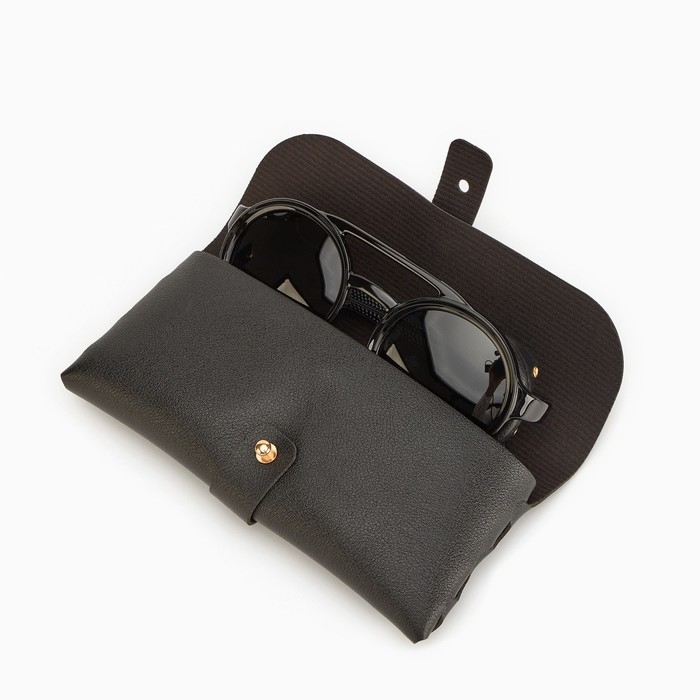 Очки солнечные круглые, uv 400, кожаные шторки, дужка 14.1 см, ширина 12.1 см, линза 5.2 х 5 см, чер