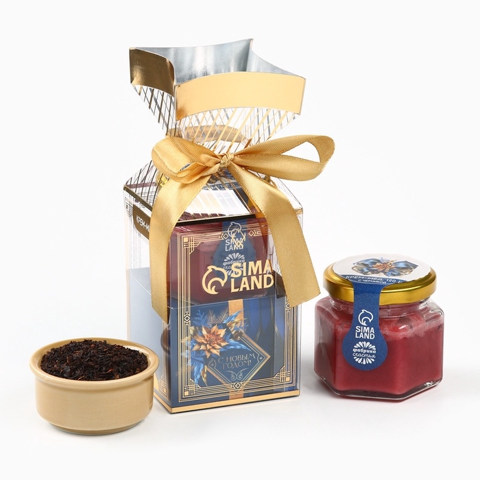Подарочный набор новогодний &laquo;С новым годом&raquo;: чай со вкусом: зимняя вишня,50 , крем - мёд с черникой, 120 г