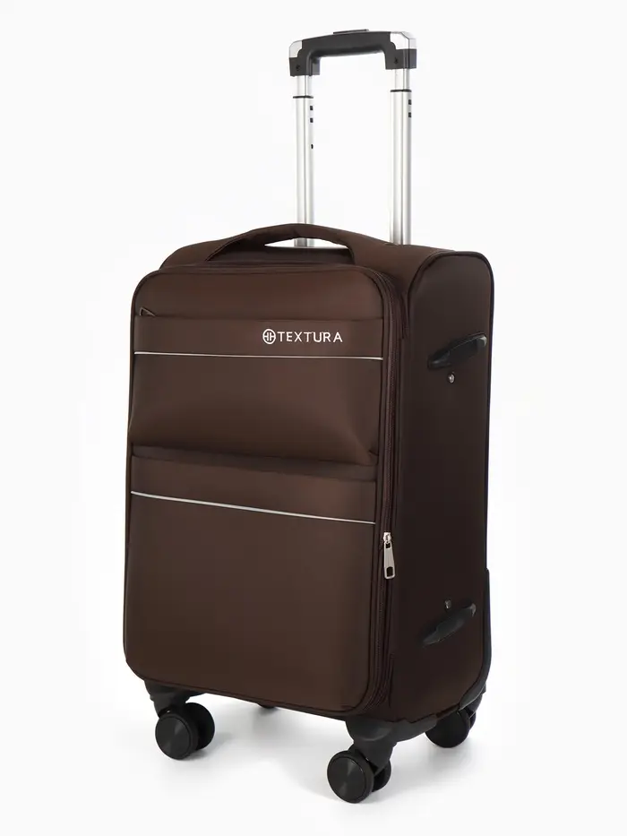 Чемодан 20",Текст,36*25*58,отд на молнии,2 нар/карм, увелич,код замок,4 колеса, коричневый   1094083