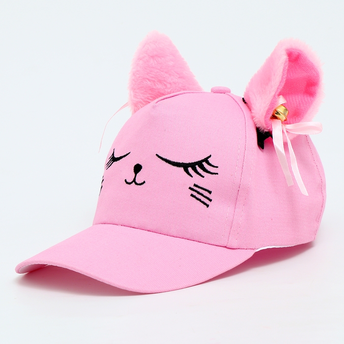 Кепка детская для девочки &laquo;Китти&raquo;, с ушками, цвет розовый, р-р 52-54, 5-7 лет