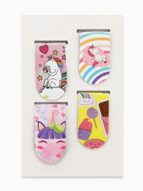 Магнитная закладка для книг, 4 штуки, 2&times;7 см, &laquo;Пони и единороги&raquo;