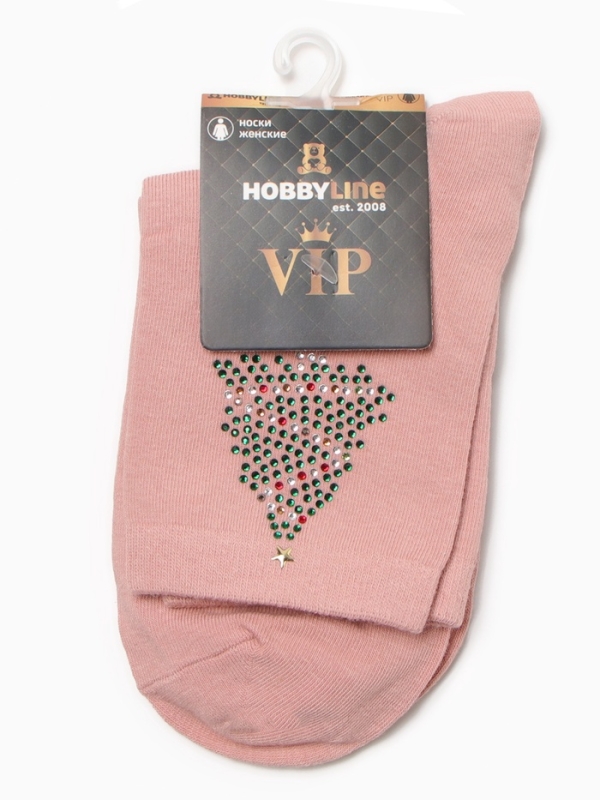 Носки женские новогодние махровые &laquo;Слочка из страз&raquo;, розовые, размер 36-40