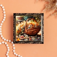 Шкатулка &laquo;Полевые цветы в корзине&raquo;, черная, 10х10 см, лаковая миниатюра