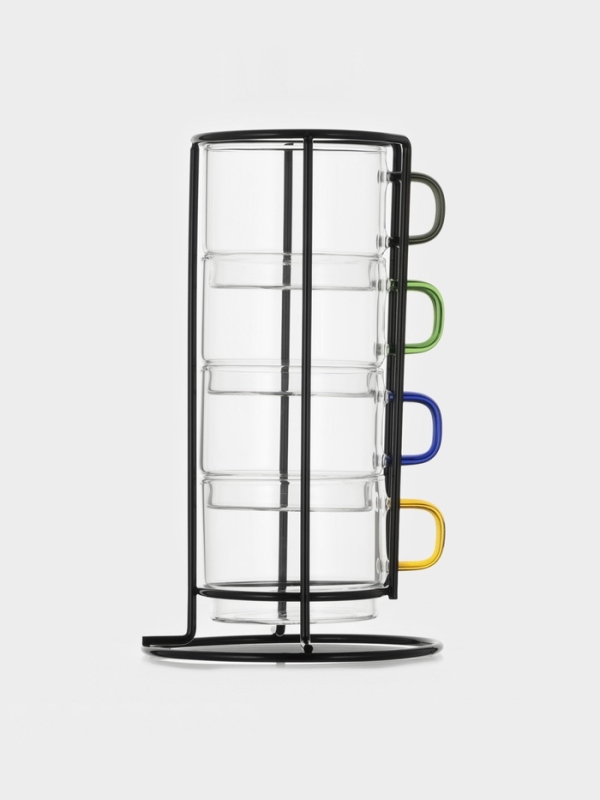 Набор стеклянных кружек на металлической подставке "Квартет", 4 шт, 250 мл