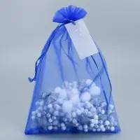 Мешочек подарочный органза синий &laquo;Поздравляю&raquo;, с шильдиком, 20 х 30 см +/- 1.5 см