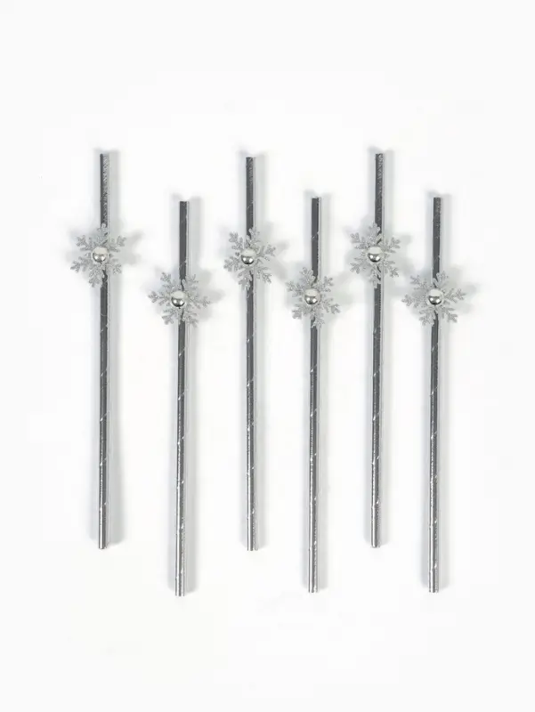 Трубочки для коктейля "Снежинки", серебро  набор 6 штук