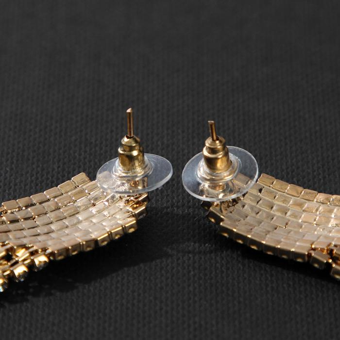 Серьги висячие со стразами &laquo;Голливуд&raquo; водопад нитей, цвет белый в золоте, 11 см