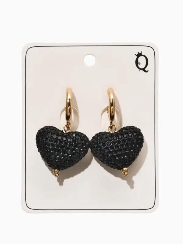 Серьги "Сияние вечера" сердце, цвет чёрный в золоте