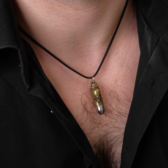 Кулон мужской &laquo;Пуля&raquo; с черепом, цвет чернёное золото на чёрном шнурке, 45см
