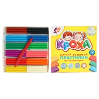 Пластилин мягкий (восковой), 12 цветов, 180 г, "Кроха", со стеком Пластилин мягкий (восковой), 12 цветов, 180 г, "Кроха", со стеком