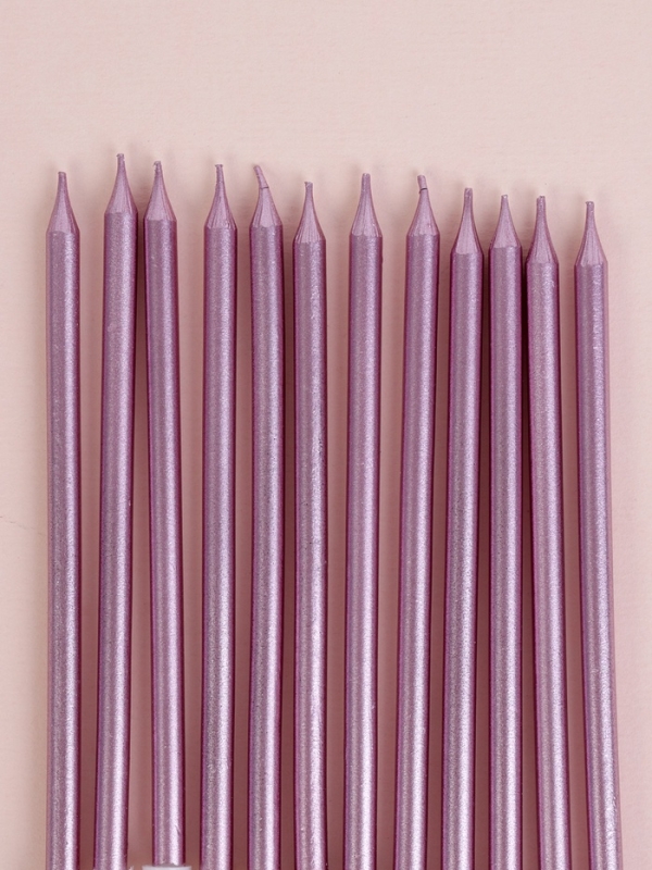 Свечи для торта "Ройс", 12 шт, розовый металлик