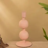 Подсвечник на 1 свечу текстурный "Пудровый розовый" с 2 сферами 8,5х8,5х18 см