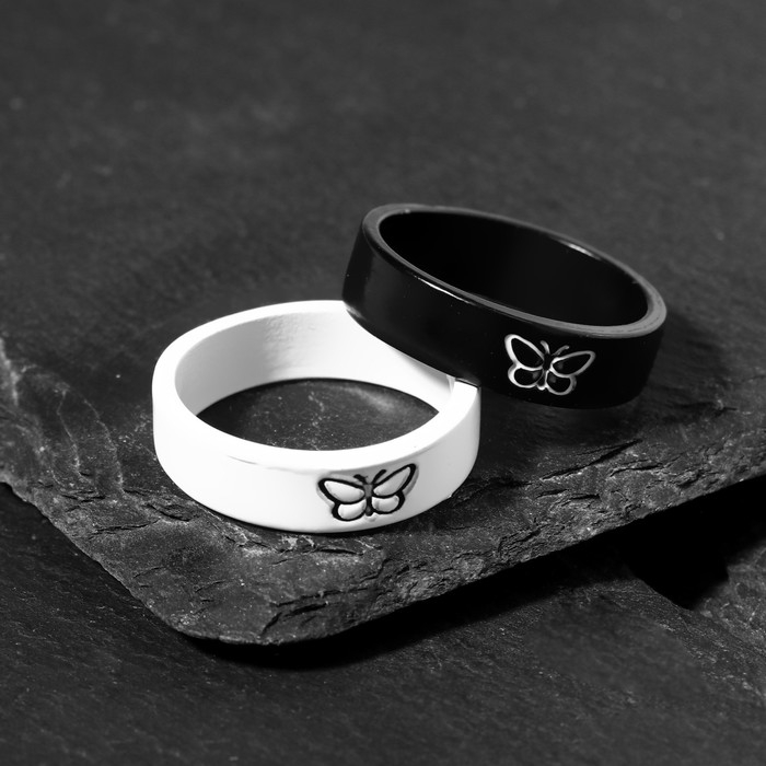 Набор колец 2 штуки «Неразлучники» бабочки, цвет чёрно-белый Набор колец 2 штуки «Неразлучники» бабочки, цвет чёрно-белый