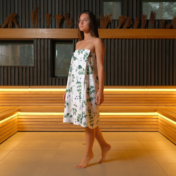 Полотенце для бани &laquo;Эвкалипт&raquo; женское парео, 80х150&plusmn;4 см, 100% хлопок, ваф. полотно, 160 гр/м2