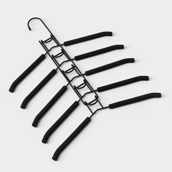 Плечики - вешалки для одежды Доляна, 38&times;40 см, многоуровневая, съёмные вешалки, антискользящее покрытие, цвет чёрный