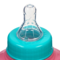 Бутылочка для кормления, классическое горло, 250 мл., от 0 мес., цилиндр, с ручками, цвет бирюзовый/розовый