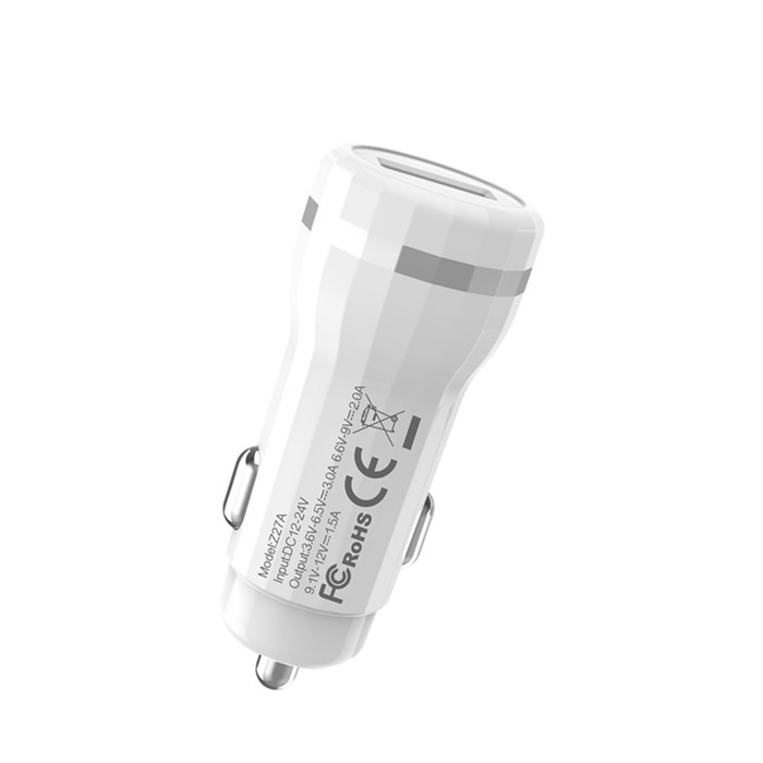 Автомобильное зарядное устройство Hoco Z27А, 1 USB, 18 Вт, 3 А, белое Автомобильное зарядное устройство Hoco Z27А, 1 USB, 18 Вт, 3 А, белое