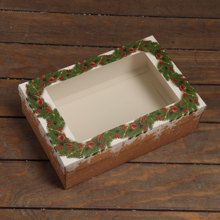 Новый год. Коробка подарочная новогодняя складная, крышка-дно , с окном Новый год. Коробка подарочная новогодняя складная, крышка-дно , с окном "Новогодняя сказка" 30 х 20 х 9 см