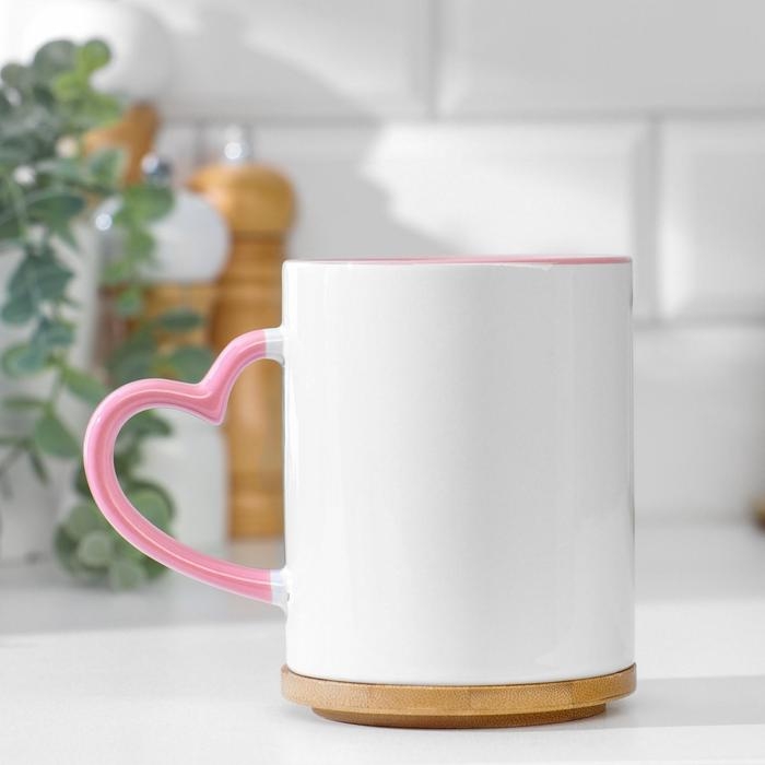 Кружка под сублимацию, с фигурной ручкой "Сердце" розовая внутри и ручка стандарт 320мл