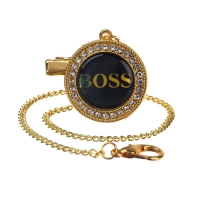 Соска - пустышка силиконовая ортодонтическая &laquo;BOSS&raquo;, от 6 мес., с колпачком + держатель - цепочка, цвет черный/золото, стразы