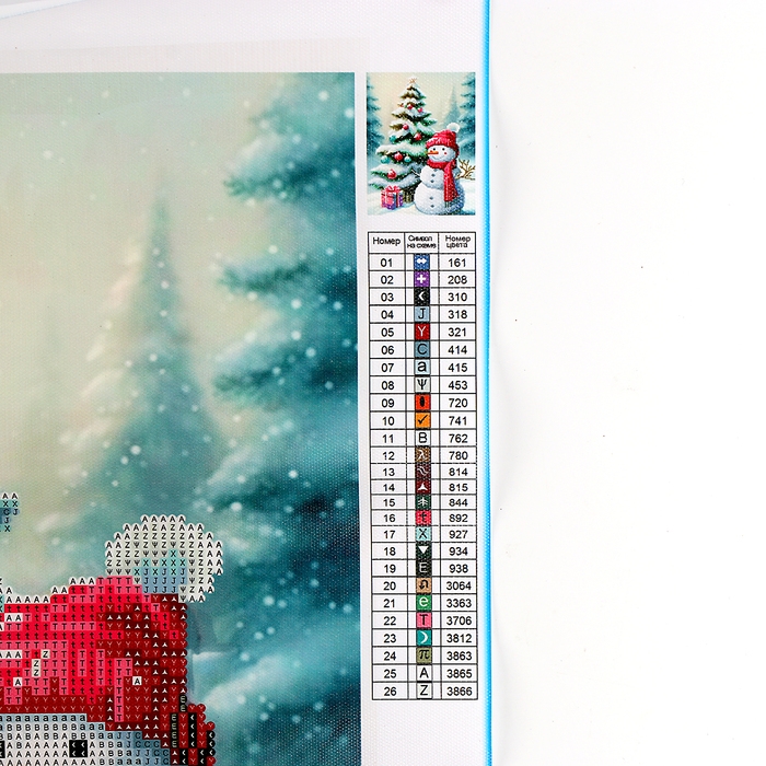 Новогодняя алмазная мозаика с частичным заполнением на холсте &laquo;Новый год. Снеговик&raquo;, 30 х 40 см