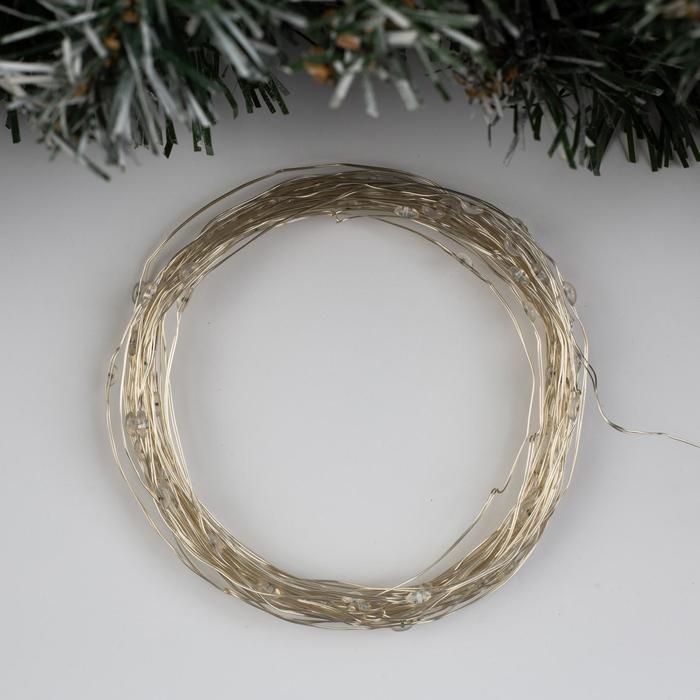 Гирлянда &laquo;Нить&raquo; 10 м роса, IP20, серебристая нить, 100 LED, свечение синее, 12 В