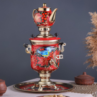 Набор &laquo;Рябина&raquo;, 3 предмета, самовар 3 л, заварочный чайник 0,7 л, поднос