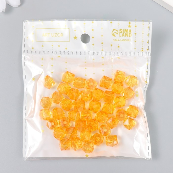 Бусины пластик "Кристалл многогранник. Янтарный" прозрачный набор 20 гр 1х1х1 см