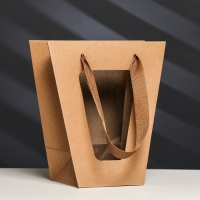 Пакет-переноска для цветов 10 &times; 10 &times; 20 х 18 см, крафт