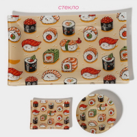 Набор для суши из стекла Доляна «Сет», 3 предмета: соусники 8×2 см, 8×6 см, подставка 25×15×2 см Набор для суши из стекла Доляна «Сет», 3 предмета: соусники 8×2 см, 8×6 см, подставка 25×15×2 см