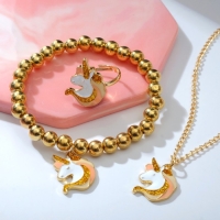 Набор детский 3 предмета: кулон, браслет, кольцо &laquo;Выбражулька&raquo; единороги, цветной в золоте