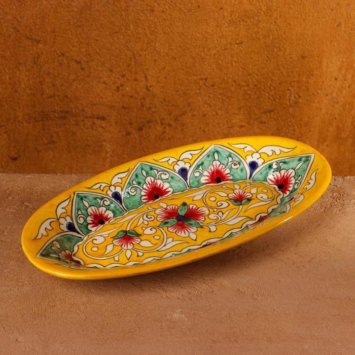 Селёдочница Риштанская Керамика Селёдочница Риштанская Керамика "Цветы", 24 см, жёлтая, микс