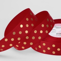 Лента репсовая с тиснением &laquo;Горох&raquo;, 25 мм, 23 &plusmn; 1 м, цвет красный №026