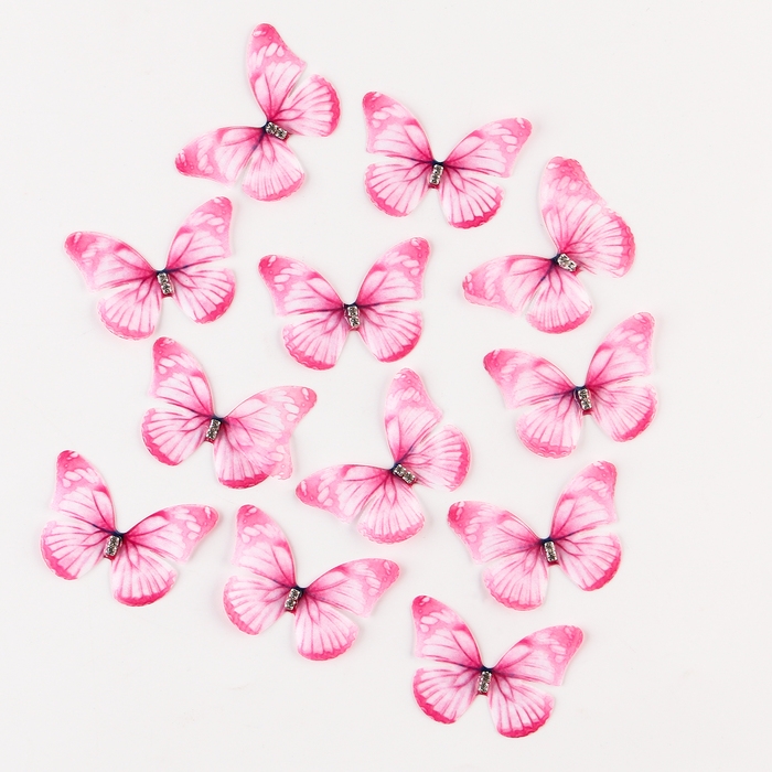 Декор для творчества &laquo;Бабочка&raquo;, двухслойный, набор 12 шт., размер 1 шт. &mdash; 5 &times; 4 см, цвет розовый