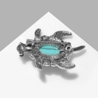Брошь &laquo;Черепашка&raquo; панцирь под бирюзу, цвет голубой в чернёном серебре