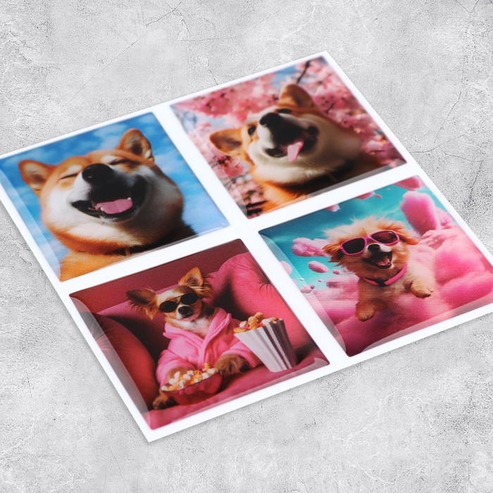 Объёмные 3D стикеры на телефон &laquo;Пёсики&raquo;, 4 шт, 3 х 3 см