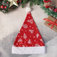Колпак новогодний "Заснеженные ёлки" 30х37 см, красный Колпак новогодний "Заснеженные ёлки" 30х37 см, красный