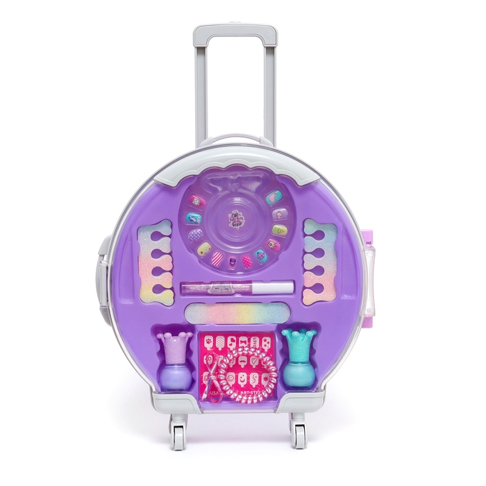 Набор косметики для девочки "Чемодан на колёсах", сиреневый, с накладными ногтями
