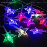 Гирлянда &laquo;Нить&raquo; 3 м с насадками &laquo;Звёзды&raquo;, IP20, прозрачная нить, 20 LED, свечение мульти (RG/RB), мигание, USB