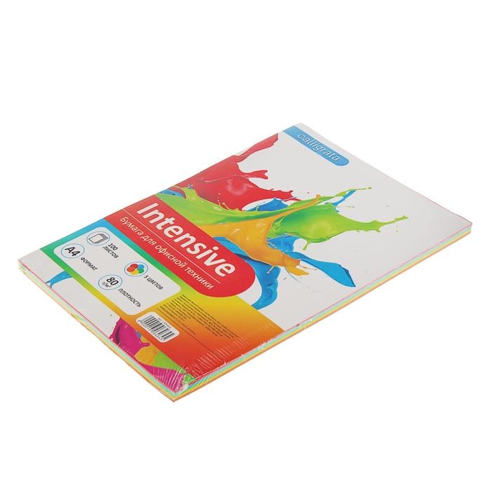 Бумага цветная А4, 100 листов Calligrata Интенсив, 5 цветов, 80 г/м&sup2;