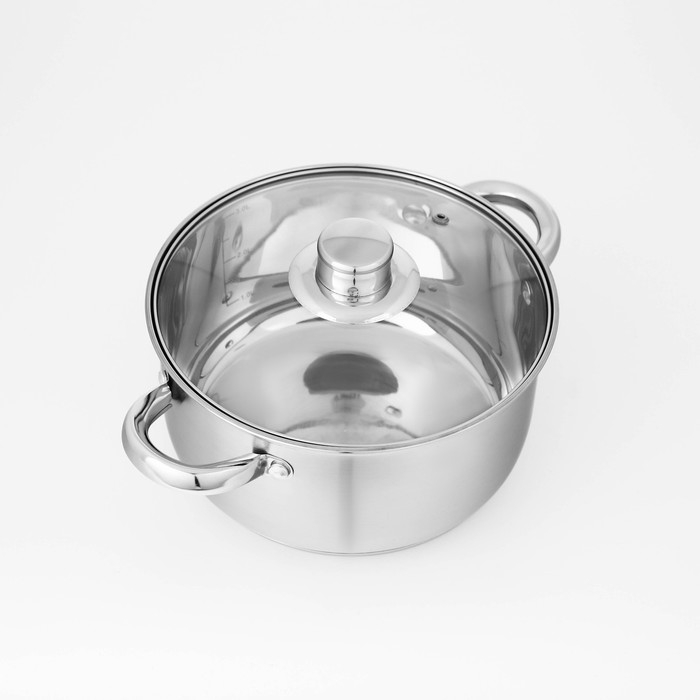 Набор кастрюль из нержавеющей стали Доляна &laquo;Гретте&raquo;, 3 предмета: 1,6 л, 2,3 л, 3,2 л, крышки