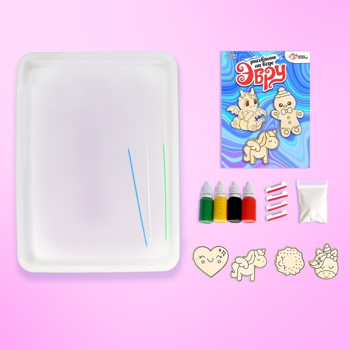 Набор для творчества &laquo;Рисуем в технике эбру, Значки из дерева: единорог&raquo;